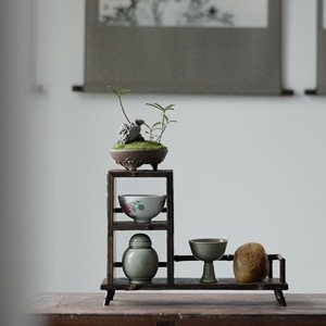Support de rangement en bambou en forme de falaise pour tasses à thé, petite étagère de présentation antique, accessoires pour la cérémonie du thé chinois - Product Image 3