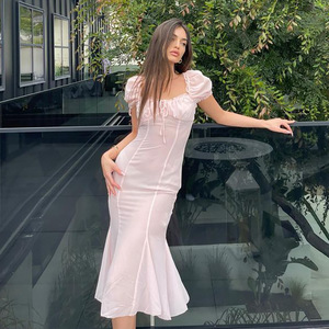 Backless Bodycon Dress Women Long <b>Skirt</b> Mesh Chiffon <b>Patchwork</b> Strapless Natural Waist Breathable European Style - Product Image 2