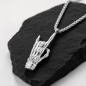 316L <strong>Stainless</strong> <strong>Steel</strong> Skeleton Hand Necklace <strong>Men</strong> Rock on OK Sign Pendant Gothic Punk Jewelry Gift <strong>for</strong> Biker Box <strong>Chain</strong> Waterproof - Product Image 3