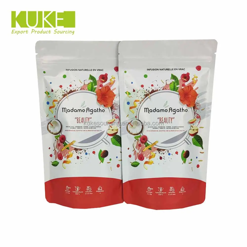 OEM मैट खत्म कर गंध सबूत 100g हर्बल चाय लाल रास्पबेरी पत्ती चाय लाल रास्पबेरी पत्ती चाय पैकेज बैग के साथ ज़िप