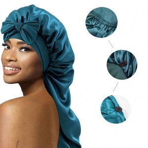 Bonnet long en satin de soie en gros avec ruban réglable, grande taille, pour dormir, chapeau de nuit pour tresses, logo personnalisé - Product Image 2