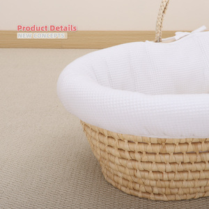 Panier Moïse <span class=keywords><strong>en</strong></span> écorces de maïs avec doublure <span class=keywords><strong>en</strong></span> coton jersey à motif gaufré, tressé à la main, berceau naturel pour nouveau-né, nid de sommeil pour bébé - Product Image 1