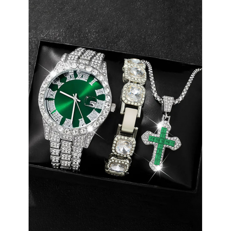 Bracelet-collier argent-vert-montre-argent