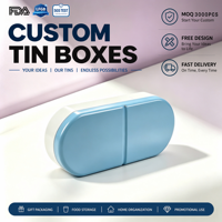 Boîte en métal capsule bleue et blanche 2026 en vogue – Organisateur portable de médicaments pour voyage, étui de rangement de pharmacie de poche