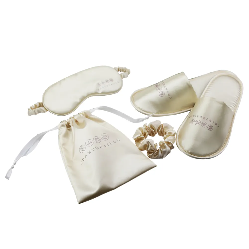 Sandal SPA mewah teknologi sempurna penjualan langsung dari pabrik masker mata tidur set scrunchies rambut satin sutra bepergian