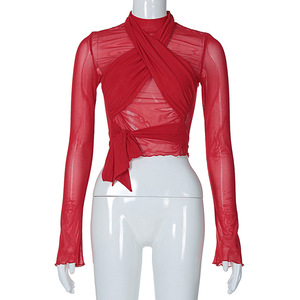 FS9681A New Arrival Clothes <strong>Women</strong> Fashion Streetwear Long Sleeve <strong>Red</strong> <strong>T</strong> <strong>Shirt</strong> - Product Image 5