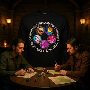 T-shirt à manches longues avec motif de dés D&D : Quand quelqu'un attaque un membre d'une des équipes, nous jetons tous les dés pour l'initiative - Product Image 3