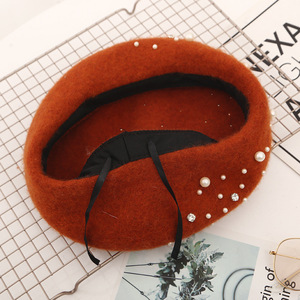 Pretty Girls' Wool <b>Beret</b> Beanie Hats <b>Women</b> Fashion Painter Wool Outdoor French <b>Beret</b> Ladies <b>Berets</b> with Pearl Beads - Product Image 6