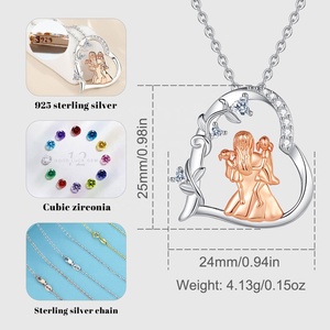 Argento Sterling 925 alta gioielli a forma di cuore collana madre figlia zircone placcato in oro rosa alla moda per il regalo della festa della mamma - Product Image 2