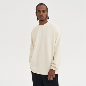 T-shirt en coton épais décontracté 280g pour hommes, col rond, coupe ample, motif imprimé, nouveau haut basique en tricot à manches longues - Product Image 2