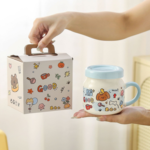 Cartoon Style <b>Ceramic</b> Breakfast and Birthday Gift Couple's <b>Mugs</b> Stylish Animal Themed Coffee <b>Mugs</b> with Lids - Product Image 4