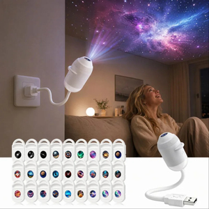 Luce Ambientale USB con Proiezione per Auto <span class=keywords><strong>e</strong></span> Casa, Proiettore Rotante di Galassie <span class=keywords><strong>e</strong></span> Cielo Stellato, 3/5/12/24/36 Diapositive con Pellicola Sostituibile - Product Image 1