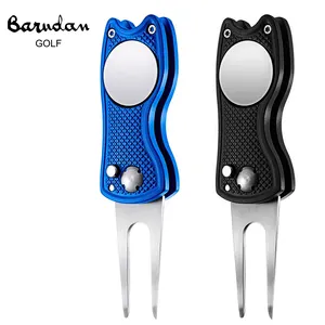 All Metal Foldable Golf Divot Tool With Pop-up Button Magnetic Ball With Custom Logo