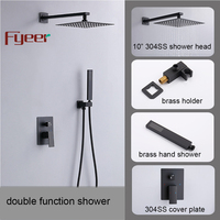 Fyeer Robinet de douche mural encastré carré noir Mélangeur d'eau chaude et froide pour salle de bain