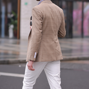LCBZ Printemps Nouveau costume décontracté Veste pour <span class=keywords><strong>homme</strong></span> à <span class=keywords><strong>carreaux</strong></span> foncés Style britannique Yuppie haut de gamme avec veste simple - Product Image 3