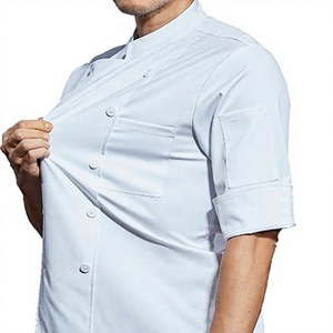 เสื้อเชฟสีดำพรีเมียมสำหรับผู้ชาย แขนสั้น กระดุมสองแถว ผ้าฝ้าย 100% ลายการ์ตูน สำหรับโรงแรม ร้านอาหาร ชุดทำงานในครัว - Product Image 4