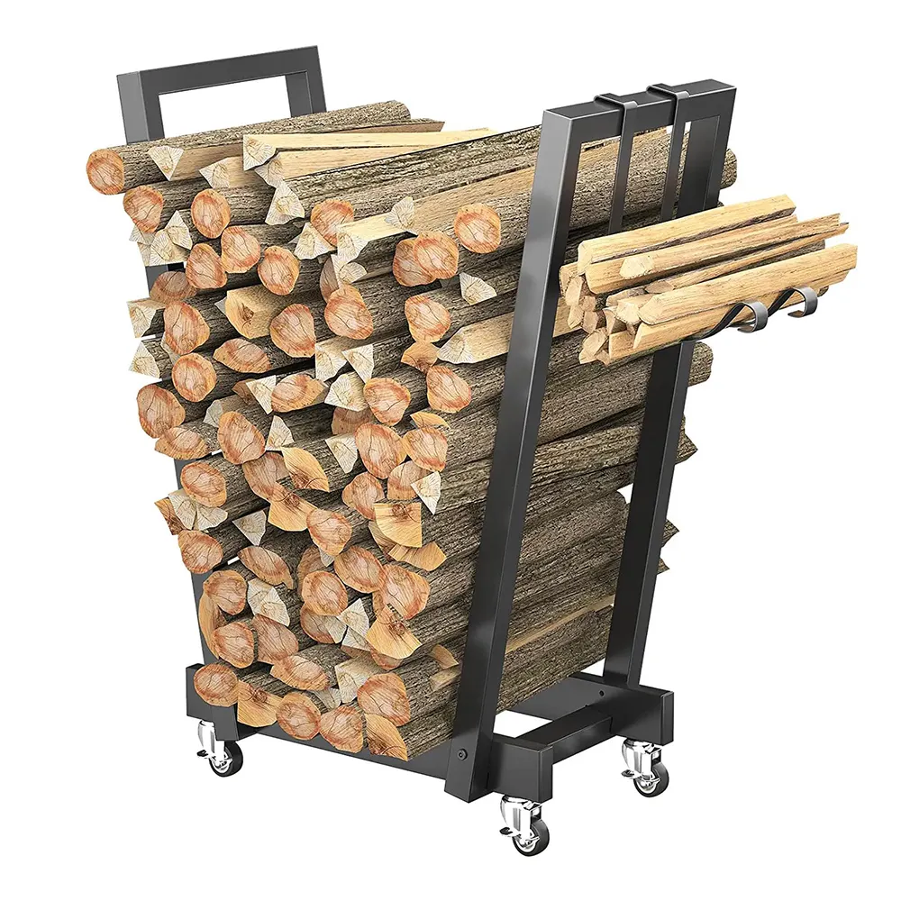 Outdoor Indoor Firewood Rack Storage With Wheels Rolling Kapler Wood Log Cart 