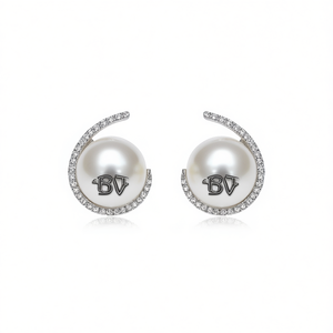 Pendientes de Perlas Bvlgari, Chapados en Oro, Perlas de Imitación con Detalles de Diamantes, Letra Bv, Joyería Clásica de Moda para Mujer - Product Image 1