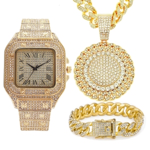 3 uds Iced Out collar pulsera Relojes Rhinestone 13MM Miami cadenas cubanas colgantes Bling <span class=keywords><strong>reloj</strong></span> de <span class=keywords><strong>oro</strong></span> <span class=keywords><strong>para</strong></span> hombres conjunto de joyería - Product Image 6