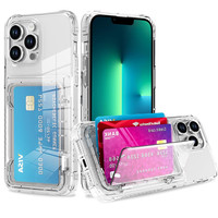 Casing Transparan Anti Benturan 4 Slot Kartu Kredit Untuk IPhone 16 15 14 13 12 11 Pro Max 17 Air Plus 16E 17 Penutup Ponsel Bening