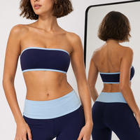 Soutien-gorge de sport bandeau sans bretelles pour femme, color block, avec bordure contrastante, style tube top, pour le yoga, la gym, le fitness et l'entraînement, vêtement de sport athlétique