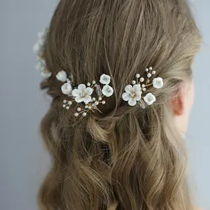 Flower Bride Wedding Hair Comb per donne e ragazze Pearl Bridal Wedding Side Comb Crystal Hair Piece Leaf accessori per capelli/
