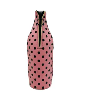 OEM Cute Pink Dot Design Neopren Flaschen jacken Ärmel Reiß verschluss Weinhalter Getränke Getränke Isolator Kühler Tropical Summer Party