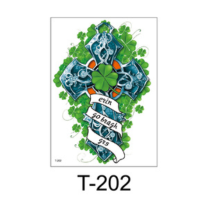Adesivo per Tatuaggio Temporaneo Impermeabile Personalizzato per la Festa Nazionale Irlandese, Design con <span class=keywords><strong>Quadrifoglio</strong></span> Verde e Teschio, Logo Personalizzato per Corpo e Braccia - Product Image 5