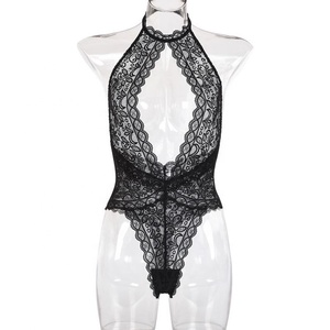 Vente en gros de nuisette sexy pour femmes robe à poitrine ouverte en V profond avec <span class=keywords><strong>dentelle</strong></span> noire évider Teddy <span class=keywords><strong>body</strong></span> lingerie trou décoration - Product Image 4