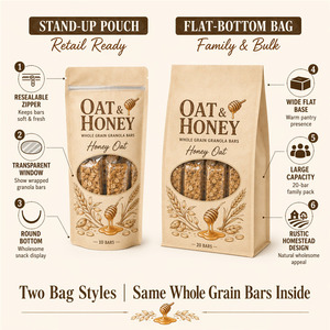 Sachet Doypack à fenêtre refermable avec fermeture éclair pour barres granola aux céréales entières, emballage alimentaire pour chewing-gums et snacks, personnalisable - Product Image 5