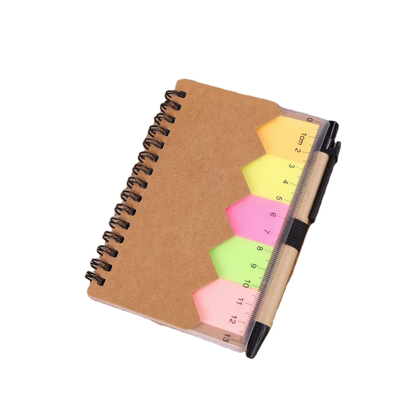 Page Marker Kraft Paper Cover Sticky Notes Lined Spiral Notebook Notepad with Pen Business Notebook Colored Index Tabs