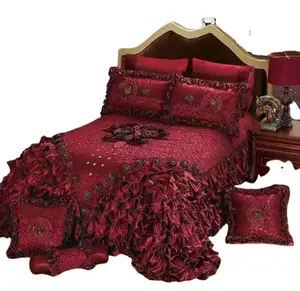 Best selling wedding spread and pillow case from china luxury king size with lace