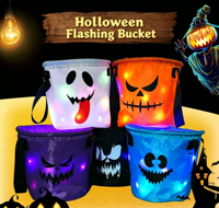 Sac fourre-tout lumineux personnalisé pour Halloween, seau à bonbons d'horreur, sac cadeau LED pour enfants, idéal pour la fête ou le jeu de la citrouille