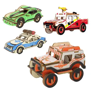 Children's wooden 3d puzzle car building model ornaments diy kid's educational handmade jigsaw puzzle gift toys