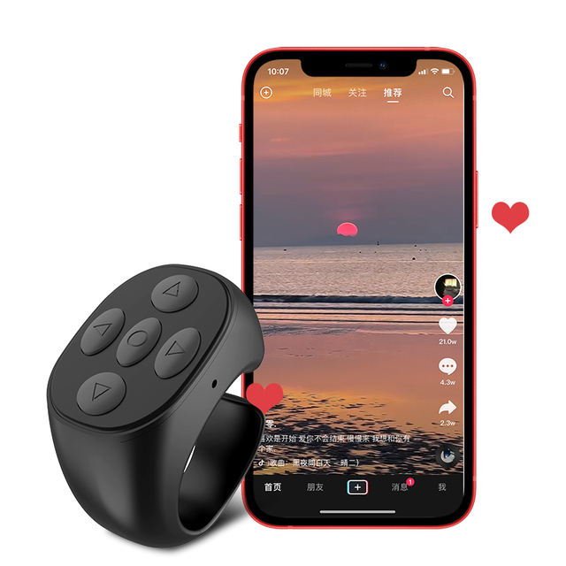 Wireless for 5.3 Rolling Code Ring Tiltok Mini Portable Fingertip Mobile Phone Selfie & Video Remote Control