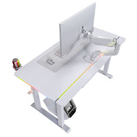 Nouvelle Table de Gaming Ergonomique Pliable 2026 avec Éclairage LED RGB, Surface en Fibre de Carbone, Hauteur Réglable, Moteur Unique 2 Étages, Blanche