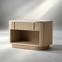Table de chevet en bois avec tiroirs, OEM ODM, personnalisable, plateau en marbre, surfaces à rainures verticales, table de chevet ouverte pour designers et distributeurs