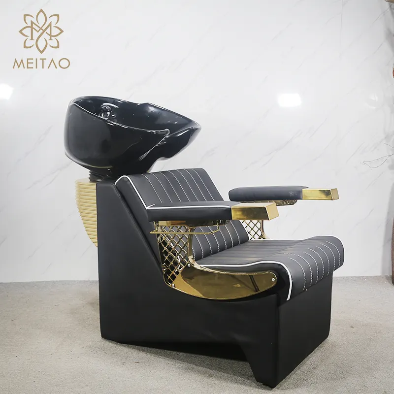 MEITAO 2023 NEW MODEL Luxury design Gold Leather Beauty Salon Bed Furniture Shampoo Chair Shampoo bed