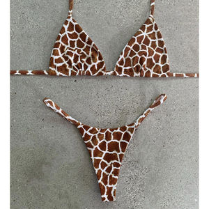 Noel baskılı mayo kadın kravat düğümlü mayo iki parçalı tanga Bikini seti - Product Image 6