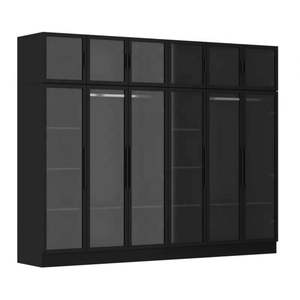 Custom Contemporary Style Glass Door <b>Wardrobe</b> Black Larquer MDF <b>Wood</b> Frame Plywood Carcase with LED Light Strips Storage Closet - Product Image 4