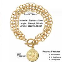 Bracelet pièce Caicai pour femme Bracelet chaîne multicouche en acier inoxydable avec tout le bracelet à boucle OT pendentif pièce de monnaie élégant