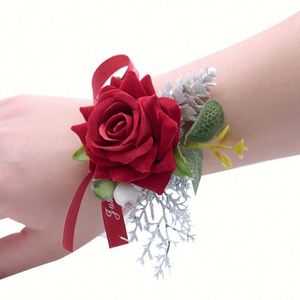Braccialetto di Fiori per <span class=keywords><strong>Sposo</strong></span> e Damigelle, Boutonniere con Rosa Bianca, Spilla per Corsage, Fiori per Testimoni di Nozze - Product Image 1