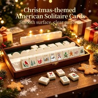 Tuiles de Mahjong de Luxe à Motifs Saisonniers Rouge et Vert, Ensemble de Tuiles de Mahjong Américain avec Face Ivoire, Cadeau Familial pour les Fêtes