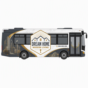 Vinyle publicitaire brillant pour la publicité urbaine : design de bus avec silhouette de ville moderne pour le marketing immobilier et la décoration des transports publics - Product Image 4