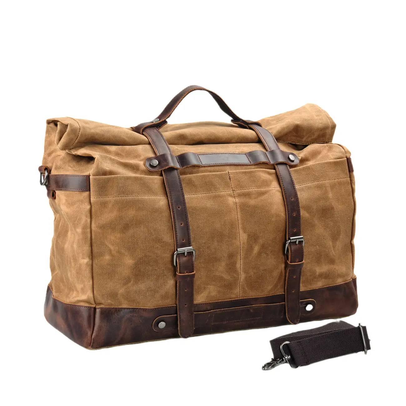 Large Capacity Men's Portable Travel Bag Outdoor Waterproof Luggage Bag Oil Wax Canvas with Crazy Horse Cowhide Crossbody Bag