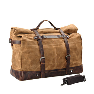 Borsa da viaggio portatile da uomo di grande capacità da esterno borsa da viaggio impermeabile per olio tela di cera con cavallo pazzo borsa a tracolla in vacchetta - Product Image 1