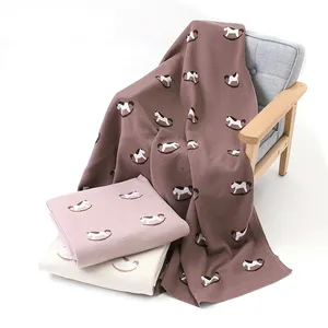 Couverture à langer douce tricotée 100% coton à motif de cheval de Troie pour bébé vente en gros