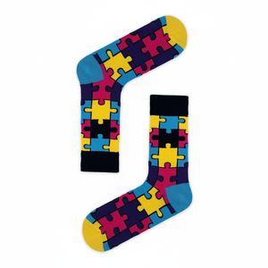 Chaussettes en soie imprimées puzzle colorées pour garçons, respirantes, antidérapantes, durables, avec logo personnalisé, style décontracté, logo brodé sur le corps. - Product Image 2