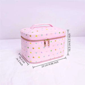 Custom Pink Terry Makeup <b>Bag</b> Sprinkle Embroidery Star Cosmetic <b>Toiletry</b> Zipper Case for <b>Women</b> - Product Image 1
