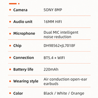 Écouteurs à Conduction Osseuse Intelligents avec Caméra 8MP, Enregistrement Vidéo, Traduction IA, Reconnaissance d'Images, Écouteurs Sportifs Sans Fil pour la Course